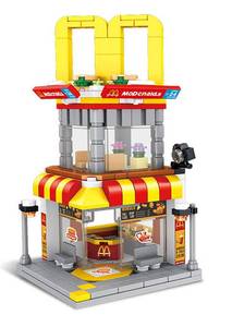 lot 1468 image: MAY OR IS MISSING PIECES LITTCO Building Blocks, City Street View Building Toy, 3D Toy Blocks, DIY Bricks Toys Building Set, Creative Christmas, Birthday Gift for BoyGirl, 244PCS (Burger Shop) - Retail $20