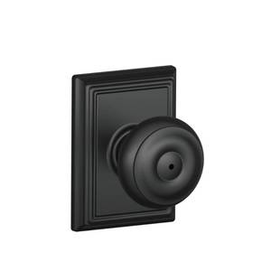 lot 1470 image: Schlage F40 GEO 622 ADD Georgian Door Knob with Addison Trim, Bed & Bath Privacy Lock, Matte Black - Retail $28