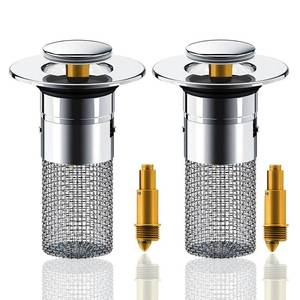 lot 1484 image: Qiyuda Bathroom Sink Stopper Hair Catcher, 2 Pcs Stainless Steel Easy Install Pop Up Universal Sink Drain Plug Strainer with Removable Filter Basket - Retail $3,929