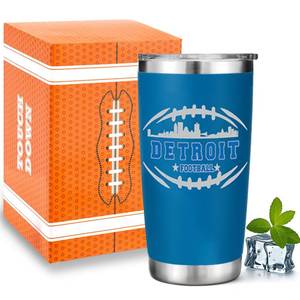 lot 1495 image: Football Fan 20 Oz Insulated Travel Coffee Cup Mug Tumbler with Lid Detroit Themed Merch Shop Men Women Sport Stuff Gear Apparel Lions Team Decor Accessories Husband Boyfriend Dad Christmas Xmas Gifts - Retail $222