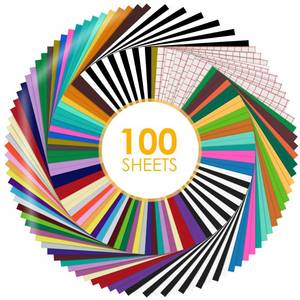 lot 1510 image: HTVRONT Permanent Vinyl for Cutting Machine-100 Pack 12 x12 Adhesive Vinyl Sheets Set, 90 Sheets Permanent Bundle & 10 Transfer Tape for Projects and Crafting - Retail $32