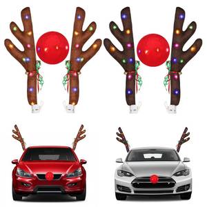 lot 1511 image: ovsor 2 Sets Christmas Reindeer Car Kit - Antlers & Nose for Car Decorations, Sturdy Rudolph Reindeer with LED, Jingle Bells, Christmas Reindeer Kits for Any Vehicle Decorations (Brown, Black-Brown) - Retail $12