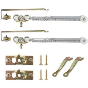 lot 1512 image: 2 Set Pocket Door Soft Close Top Hanger Assemblies Fit for Johnson PN #1060 & #1062, Works with 100, 134F, 138F, 2610F Series Track, 1 Nylon Ball Bearing Tri-Wheel, Bi-Direction - Retail $29