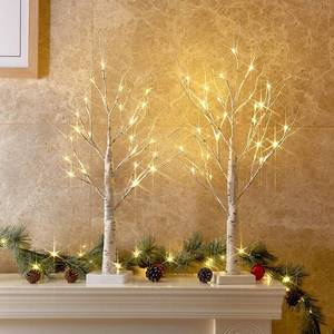 lot 1514 image: PEIDUO Christmas Decorations Indoor, 2 FT Birch Tree with LED Lights, Fairy Light Spirit Tree for Christmas Decor, Warm White Lighted Birch Trees for Home Decor Indoor, Battery Powered, Timer (2PK) - Retail $22
