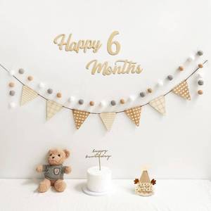 lot 1523 image: Happy 6 Months Banner Pre-Strung Pennant Felt Fabric Banner Flags and Pom Pom Garland, Party Hat for Half Birthday Decorations, Reusable Half Way to One Bunting Sign for Girl Boy 6 Months Party - Retail $14