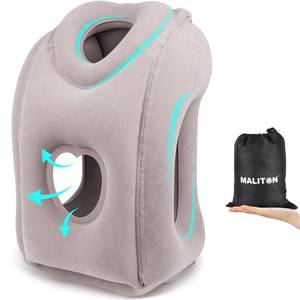 lot 1532 image: Maliton Inflatable Travel Pillow for Airplane Comfortable Sleeping to Relieve Neck and Shoulder Pain, Support Head Inflatable Pillow for Long Flights, Used for Airplanes, Cars, Trains, Office(Grey) - Retail $777