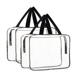 lot 1536 image: HAOGUAGUA 2-Piece Large Clear Makeup Cosmetic Organizer Bag, Plastic Tote Bags, Waterproof Transparent Handbag Purse - Retail $10