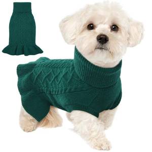 lot 1537 image: Lelepet Dog Sweater Christmas Turtleneck Knitwear Sweatshirt Cable Knit Warm Dress for Small Medium Large Dogs Puppy Fall Sweater, Pug, Pomeranian, M, Green - Retail $24