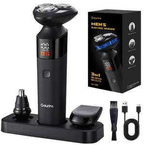 lot 1544 image: PRE OWNED Electric Razor for Men,3 in 1 Mens Rotary Shavers with Charging Stand, IPX7 Waterproof Hygiene Trimmer for BeardNoseSideburns, USB-C Fast Charging, LED Display Travel Lock,Matte Black - Retail $24