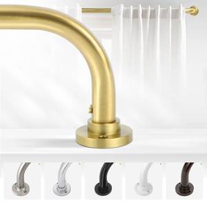 lot 1546 image: TANGWIN Gold Wrap Around Curtain Rods 28 to 60 InchBlackout Heavy duty Adjustable Window Curtain Rod for Bedroom,Industrial Darkening Curved French Metal Single Drapery Rods Easy Install,Brushed Gold - Retail $30