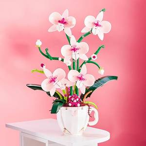 lot 1559 image: iixeal Pink Orchid Flower Building Set for Adults, Coffee Cup Orchid Botanical Collection Plant Building Kit, Home and Office Decor Gift for Christmas Day, Valentines, Birthday 567pcs - Retail $30