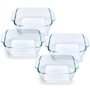 lot 1564 image: Small Casserole Dishes 4 Pack, 5 Inch Glass Square Baking Dish Individual Portion Baking Pan for Oven Microwave Air Fryer Square Egg, Clear Prep Bowls with Handle - Retail $25