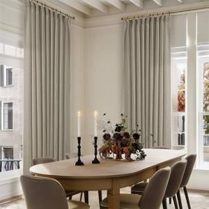 lot 1566 image: Taupe 60 Inch Wide Curtains 96 Inches Long for Living Room Light Filtering Semi Sheer Modern Farmhouse Pleated Curtain with Hooks Rings for Patio Sliding Door Large Window Burlywood Birch 1 Panel - Retail $62