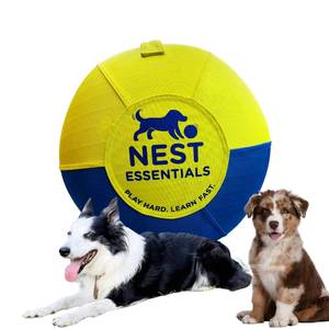 lot 1572 image: NEST ESSENTIALS Herding Ball for Dogs 18�� Durable Training Dog Toy for Medium & Large Dogs  Dog Ball Includes Clicker  Pump  Blue & Yellow  Tough 1680D Fabric  for Active Breeds - Retail $50