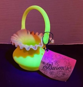 Fenton UV reactive ruffled top basket painted with a Burmese treatment