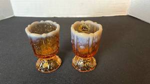 lot 25 image: Fenton caramel cameo glass toothpick holders
