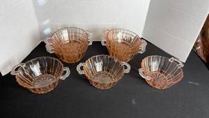 lot 45 image: Anchor Hocking old cafe pink depression glass bowls