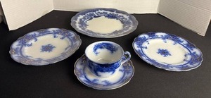 Antique Flo Blue plates, saucer and cup