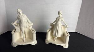 lot 56 image: Antique Art Nouveau victorian, lady and gentlemen flower frog from Germany