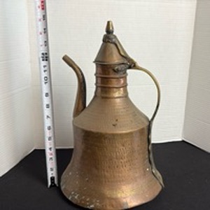 lot 220 image: Turkish hammered copper and brass coffee pot