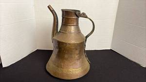 lot 221 image: Turkish hammered copper and brass coffee pot
