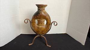lot 238 image: Metal and clay vase 12 inches