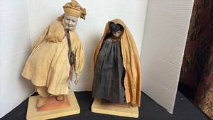 lot 244 image: Antique late 1800s pair of handmade dolls, Asian man and ladies signed by Ruth Filippone