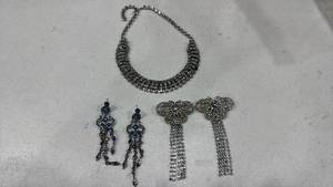 lot 305 image: Art deco shoe clips, earrings and necklace