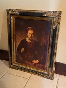 lot 332 image: Canvas wall decor in ornate frame 32 x 26 in
