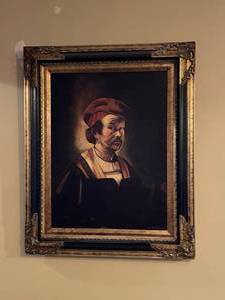 lot 333 image: Signed canvas painting in ornate frame 32 x 26 in