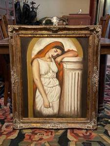 lot 335 image: Signed canvas painting in ornate frame 37 x 32 in
