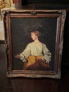 lot 336 image: Signed canvas painting in ornate frame 37 x 32 in
