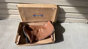 lot 398 image: Fossil brown leather boots womens size 10 never worn with original box