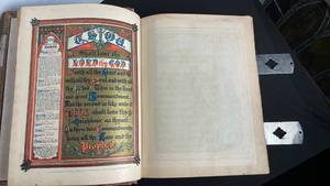 lot 424 image: The Parallel Bible Dictionary & Cities of the Bible with illustrations copyright 1873 by the office of the Librarian of Congress Family Bible