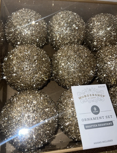 lot 41628 image: Wondershop Silver Tinsel Ball Ornament Set - 9 Count