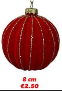 lot 41678 image: Red Velvet Christmas Ball Ornament with Silver Stripes