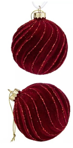 lot 41696 image: Red Velvet Spiral Glass Ball Ornaments