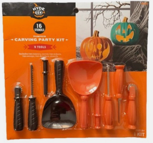lot 41873 image: Hide And Eek Pumpkin Carving Party Kit, 9 Tools And 16 Stencils