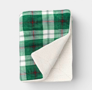 lot 41900 image: Green Plaid Sherpa Throw Blanket