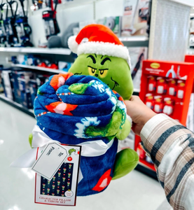 lot 41916 image: Grinch Holiday Character Pillow and Throw Blanket Set