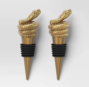 lot 41925 image: Gold Snake Wine Stopper Set - 2 Piece