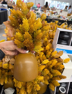 lot 41977 image: Yellow Chrysanthemum Artificial Floral Arrangement in Brown Vase