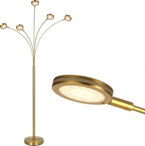 lot 507 image: $150 Brightech Orion Arc Floor Lamp, 5-Arm Adjustable, Brass