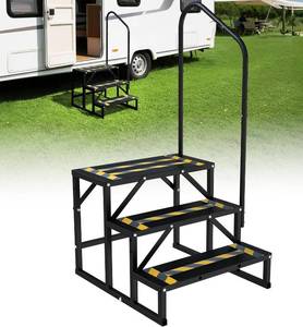 lot 528 image: $120 RV Steps with Handrail, Heavy-Duty 3-Step Camper Entry Step