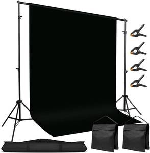 lot 548 image: $50 10x7ft Adjustable Backdrop Stand Kit with Black Curtain