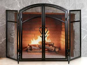 lot 551 image: $170 Gtongoko 3-Panel Fireplace Screen w Doors, 51W x 32H, Black
