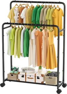 lot 552 image: Simple Trending Rack with Wheels, Double Rod Garment Rack, Black