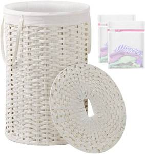 lot 620 image: $75 Round Laundry Hamper 34.3 Gal (130 L) Wicker Basket with Handles