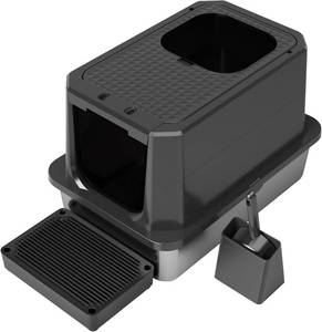 lot 622 image: $64 Enclosed Cat Litter Box Large Stainless Steel Anti-Leak All Black