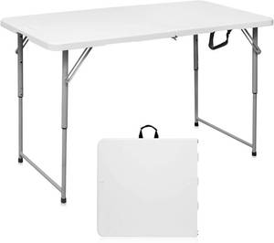 lot 628 image: $49 Folding Table 4-Foot Portable Heavy-Duty Plastic Fold-in-Half